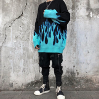 Blue Fire Flame Oversize Jumper Sweater - Thumbnail 2