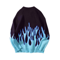 Blue Fire Flame Oversize Jumper Sweater - Thumbnail 3