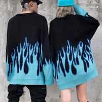 Blue Fire Flame Oversize Jumper Sweater - Thumbnail 4
