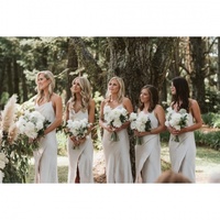 Spaghetti Straps Draped Collar Neckline Satin Short Bridesmaid Dress with Slit - Thumbnail 1