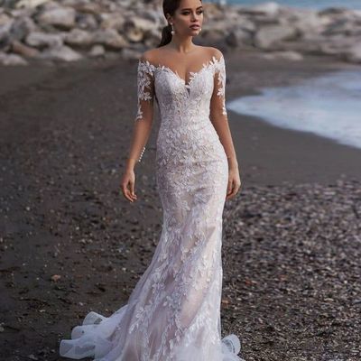 Chic mermaid long sleeves lace beach wedding dresses - Thumbnail 3