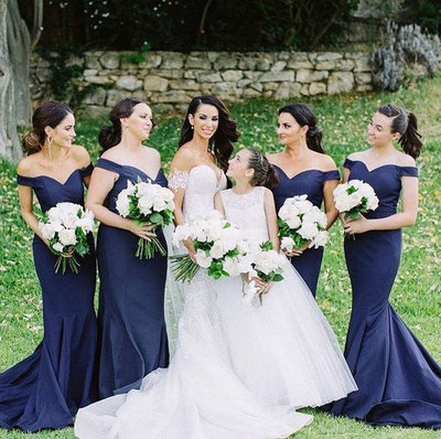 Off the Shoulder Mermaid Navy Blue Bridesmaid Dresses