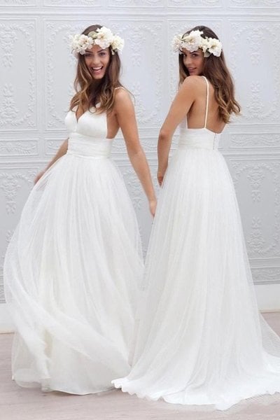 Simple White Beach Wedding Dresses,Dresses For Brides,Bridal Gown,507