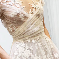 Light champagne tulle lace long prom dress, lace evening dress,509 - Thumbnail 1