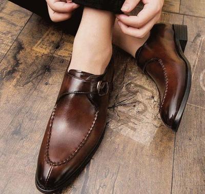 New Handmade Two Tone Leather Monk Strap Splitoe Formal Shoes