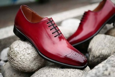 Mens Beautiful Burgundy Leather Brogue Formal Lace Up Handmade Shoes