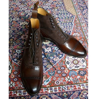 Handmade Cap Toe Ankle Boots, Men Two Tone Boots, Ankle Boots