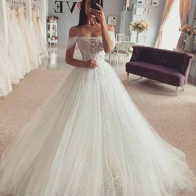Fairy ball gown off the shoulder tulle lace wedding dresses - Thumbnail 2