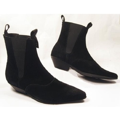 Handmade Pointed Toe Boots, Cuban Heel Boots For Men, Black Suede Boots