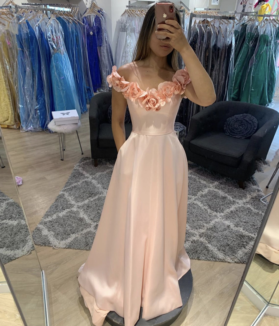 Blush satin long prom dress formal dress