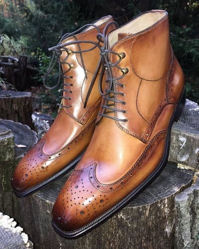 Men,s Brown Wing Tip Leather Ankle Boots. Men Dress Formal Fashion Boots