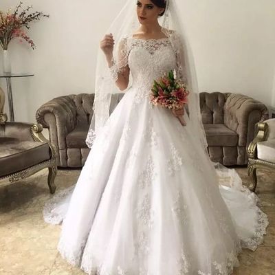 Gorgeous ball gown scoop neck long sleeves appliques wedding dresses - Thumbnail 3
