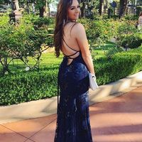 Sparkly Charming Mermaid V Neck Cross Back Navy Blue Sequins Prom Dresses, Evening Party Dresses - Thumbnail 1