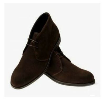 Handmade Men’s Dark Brown Chukka Lace Up Low Ankle Dress Boots, Suede boot