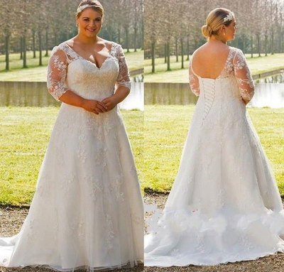 Plus Size Wedding Dresses Bridal Gown with Half Sleeves