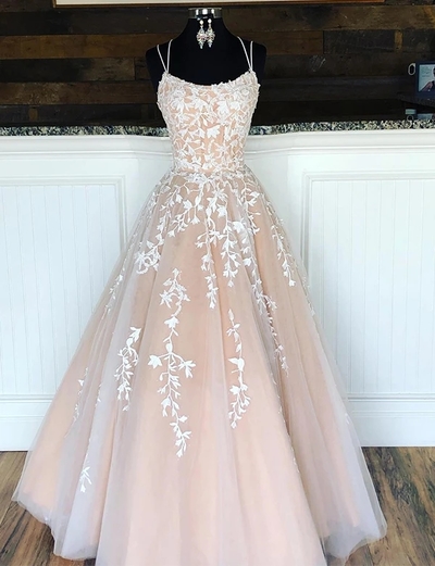 Ball Gown Light Champagne Lace Prom Dress