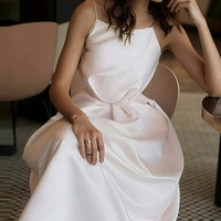 A-Line Tea-Length White Prom Dress with Pockets,Simple Wedding Dresses - Thumbnail 2