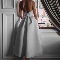 A-Line Tea-Length White Prom Dress with Pockets,Simple Wedding Dresses - Thumbnail 3