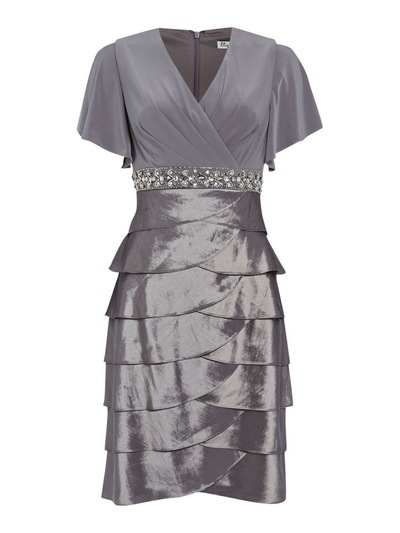 V Neck Grey Mother of the Bride Dresses Waist with Beaded