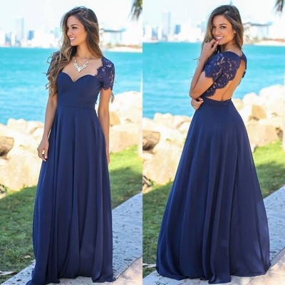 Elegant Backless Long Chiffon Bridesmaid Dresses with Lace