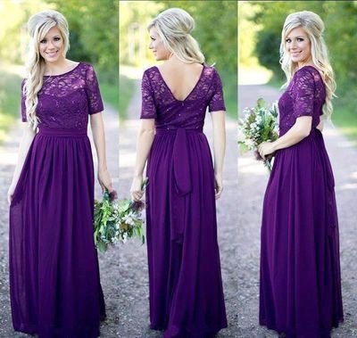 Purple Country Bridesmaid Dresses with Half Sleeves