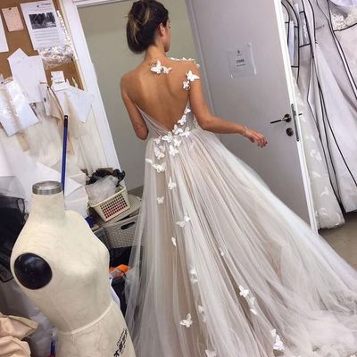 Sweet & fairy ball gown tulle one shoulder wedding dresses with butterfly - Thumbnail 4