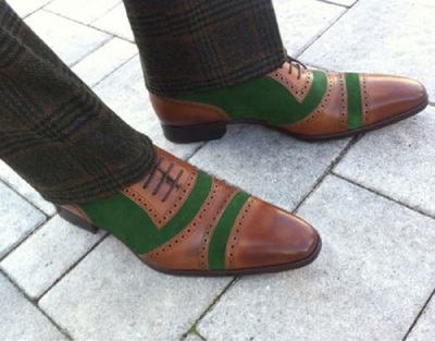 Men's Oxfords Cap Toe Formal Brown Green Leather Lace Up Shoes