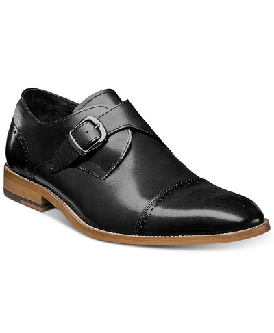 Handmade Men Black Monk Single Buckle Strap Brogue Cap Toe Real Leather Shoes