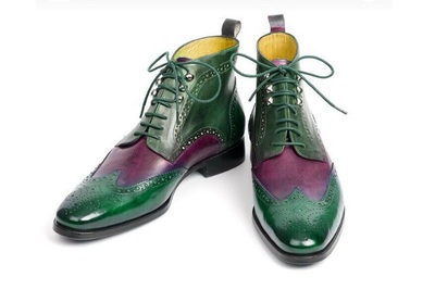 Men’s Handmade Brogue Green Burgundy Ankle Boots, Wingtip Lace Up Leather Boots