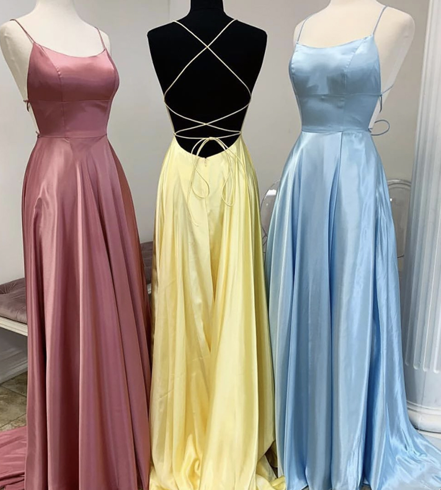 Simple satin long prom dress evening dress