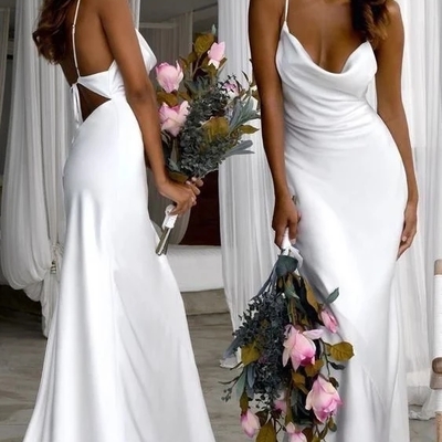 Cute prom dress, sexy slim white wedding dresses with cowl back - Thumbnail 3