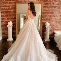 Beautiful A Line Spaghetti Straps White Wedding Dress with Appliques - Thumbnail 1