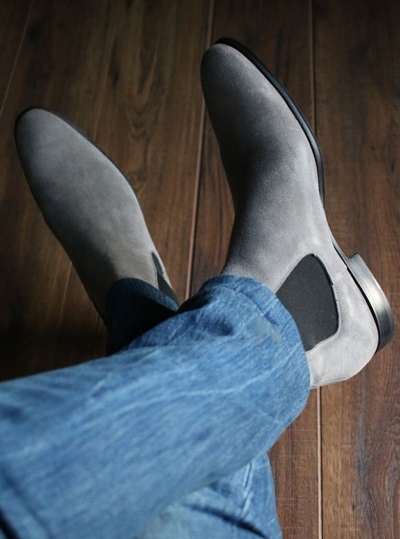 Decent New Customize Grey Suede Handmade Chelsea Men Formal Shoes