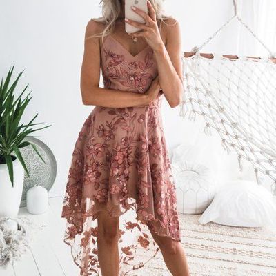 Fashion cute a line v neck high low homecoming dresses with appliques - Thumbnail 3