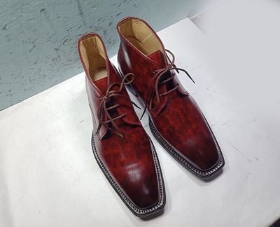 Men,s Burgundy Hand Panted Leather Ankle Boots. Men Dress Formal Fashion Boot