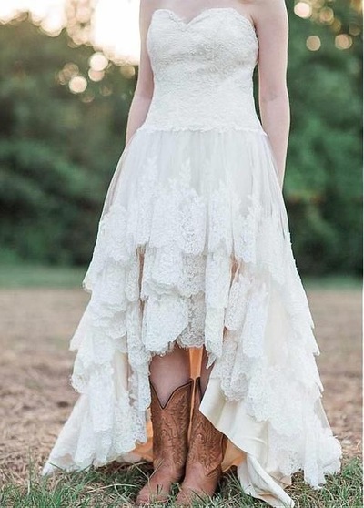 Country High Low Lace Wedding Dresses Bridal Gown