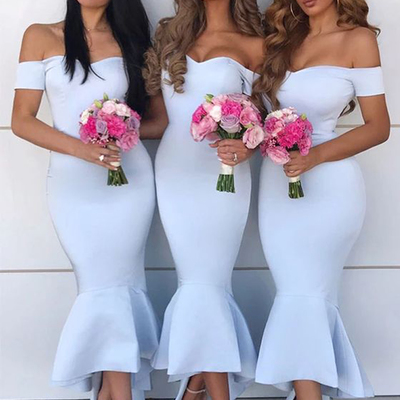 Simple elegant sheath sweetheart light blue satin long bridesmaid dresses - Thumbnail 2