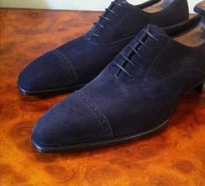 Decent Customize Navy Blue CapToe Handmade Suede Lace Up Formal Shoes