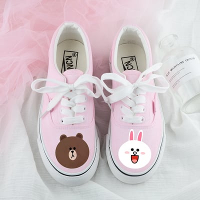 Cute bunny bear skateboard shoes hand-painted canvas shoes