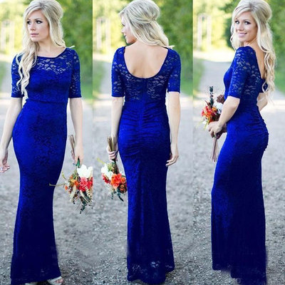 Country Royal Blue Lace Sheath Bridesmaid Dresses