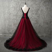 Gothic V-Neck Sleeveless Black and Red Wedding Dresses Lace Appliques Beading Country Chic Wedding Dresses Low Back Colored Wedding Gowns,521 - Thumbnail 1