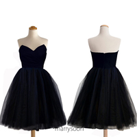 Dark navy sweetheart neck short tulle and satin bridesmaid dresses, prom dress,523 - Thumbnail 1
