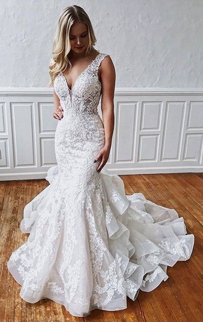 Mermaid Lace Wedding Dress,Mermaid Open back Wedding Dress,531