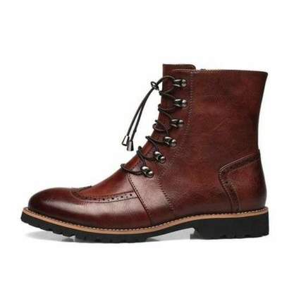 Handmade Customised Men's Ankle High Brown Leather Wing Tip Boots in All Sizes