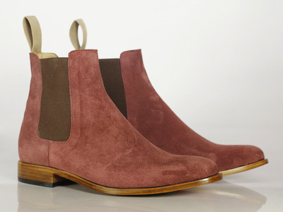 Men Pink Chelsea Boots, Men Ankle Boot, Men Dress Boots