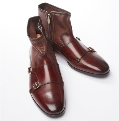 Handmade Mens Double Monk Side Zip Ankle Boots Brown Dress Boots for Men