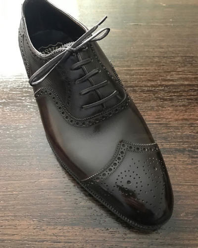 New Customize Black Oxfords Wingtip Brogue Leather Handmade Formal Shoes