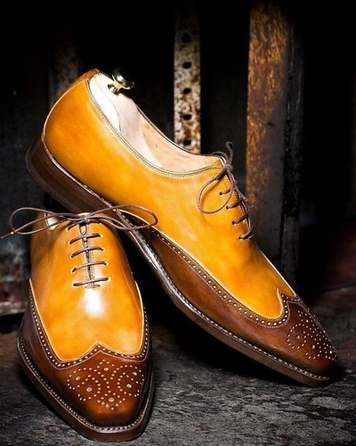 Beautiful Dark Brown With Tan Leather Oxfords Wingtip Brogue Lace Up British Looks Shoes