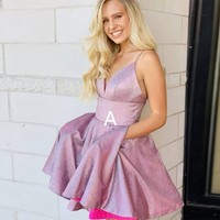 Sparkly A-Line V Neck Short Homecoming Dresses,Short Prom Dresses - Thumbnail 1