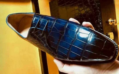 New Handmade Men's Genuine Blue Crocodile Print Lace-up Shoes